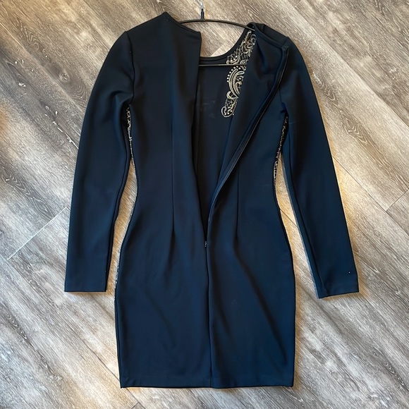 Black and Gold Long Sleeve Gianni Bini Mini Dress - Picture 5 of 6